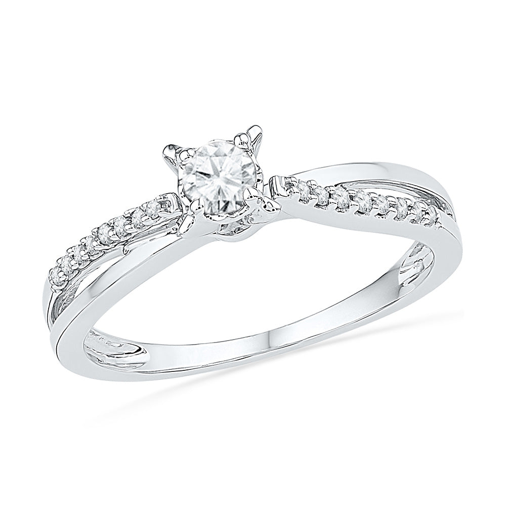 Chic East West Solitaire Diamond Engagement Ring with Round Cut Diamond in  14KT White Gold | With Clarity