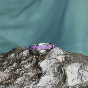 Lightning Turquoise Ring, Titanium Wedding Band With Violet Turquoise
