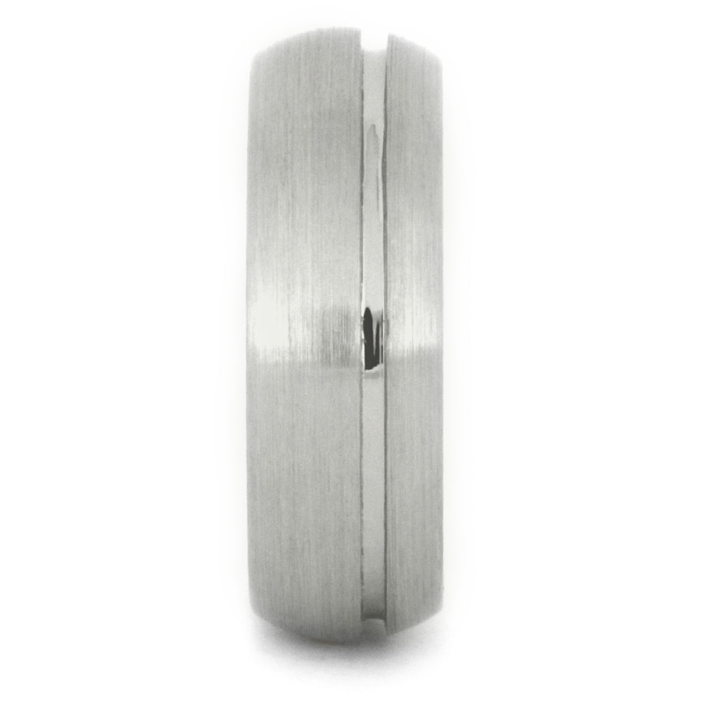 White Gold Wedding Band with a Grooved Pinstripe and Dual Finishes-3484 - Jewelry by Johan