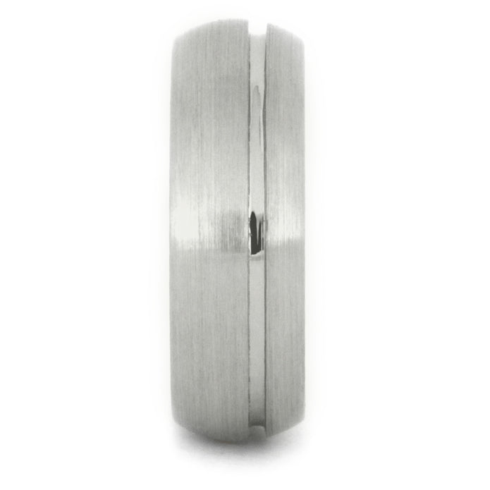 White Gold Wedding Band with a Grooved Pinstripe and Dual Finishes-3484 - Jewelry by Johan