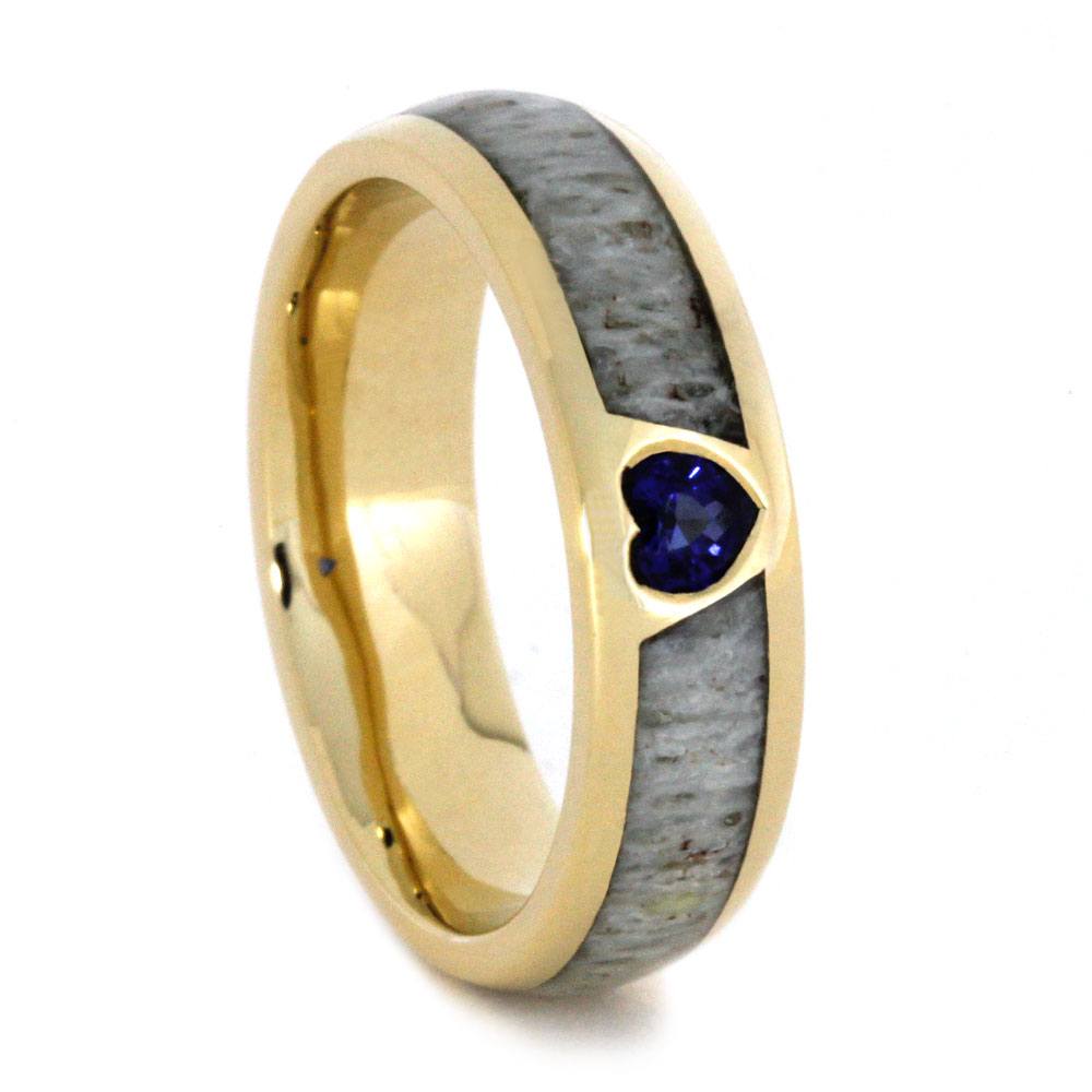 Yellow Gold Antler Wedding Band with Heart Shaped Sapphire-2954 - Jewelry by Johan