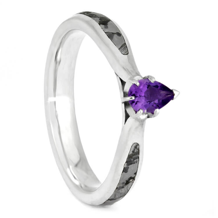 Purple Amethyst Engagement Ring With Gibeon Meteorite In Sterling Silver-2708 - Jewelry by Johan