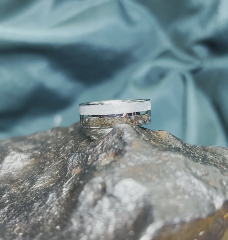 Meteorite & Dinosaur Bone Rings With Center Pinstripe