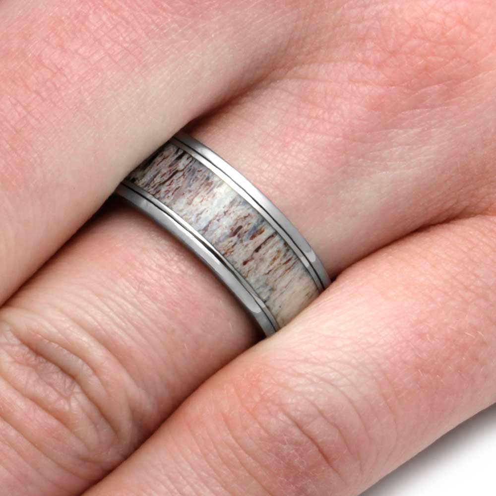 Spinner Ring With Natural Shed Deer Antler In Titanium-2992 - Jewelry by Johan