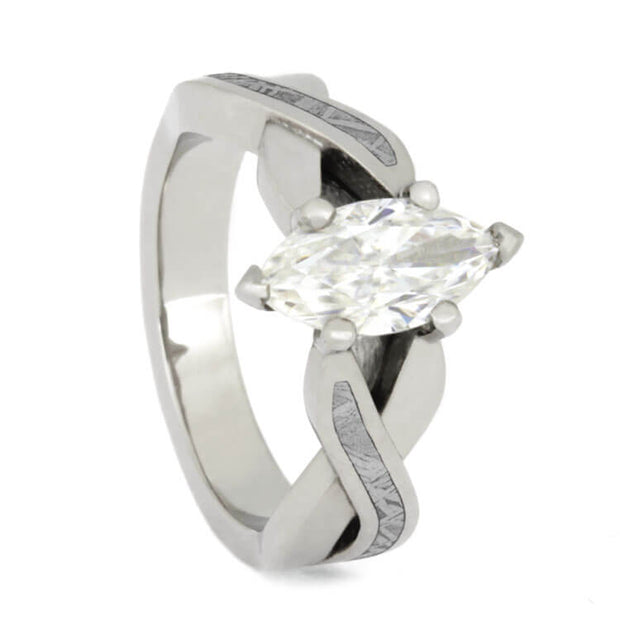Marquise Diamond Engagement Ring With Meteorite Inlays, Platinum Ring-2683 - Jewelry by Johan