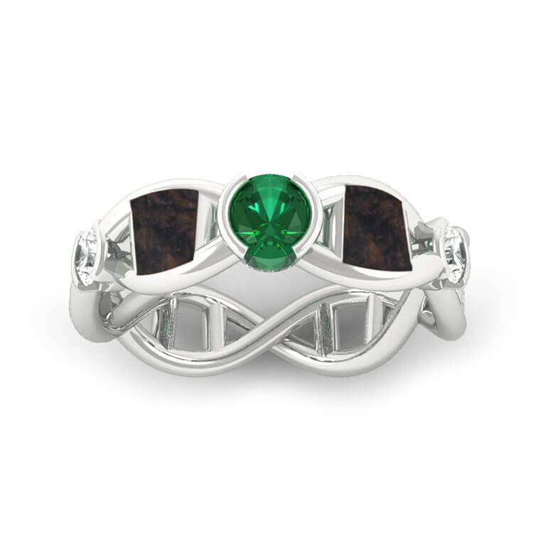 Gemstone Engagement Ring, Unique DNA Ring With Meteorite And Dinosaur Bone-2623 - Jewelry by Johan