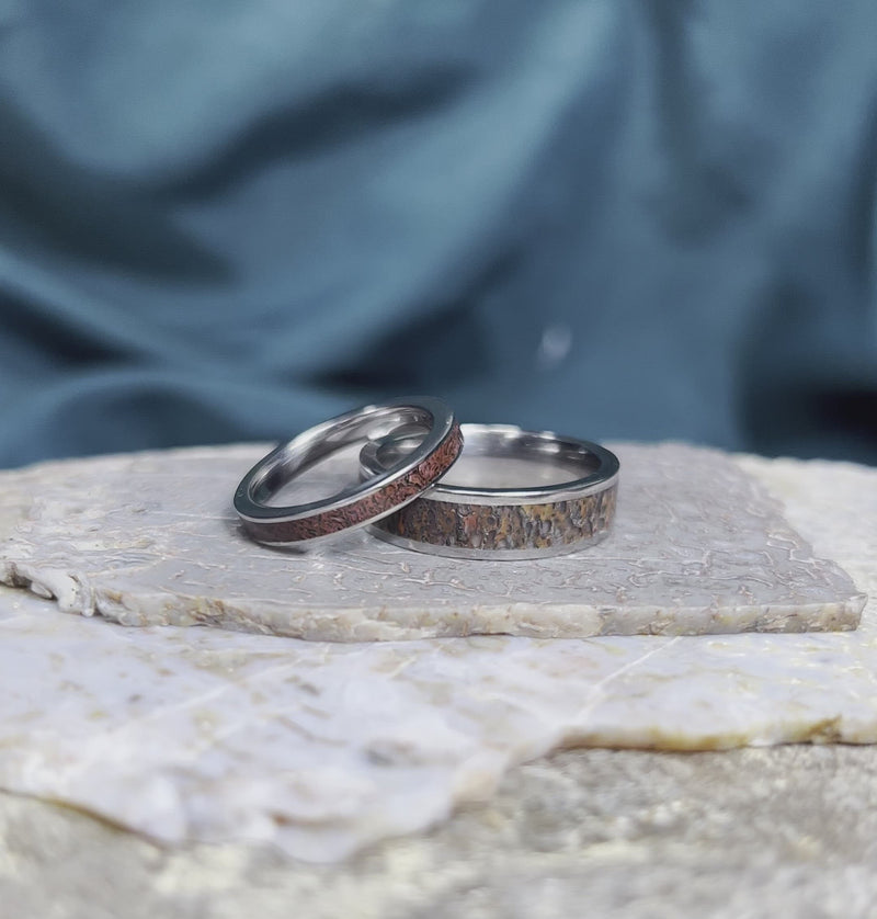 Dinosaur Bone His & Hers Matching Wedding Bands