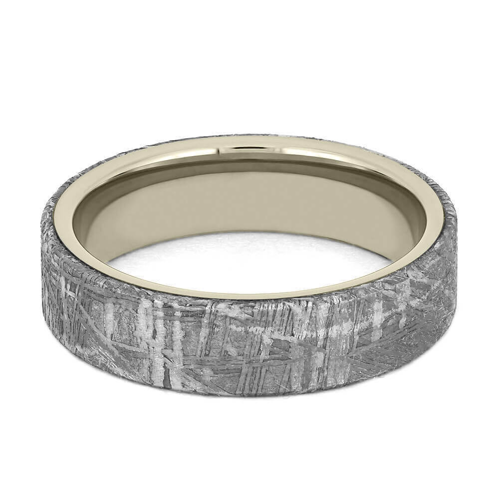 Gibeon Meteorite Overlay Wedding Band, Unique White Gold Ring-2439 - Jewelry by Johan