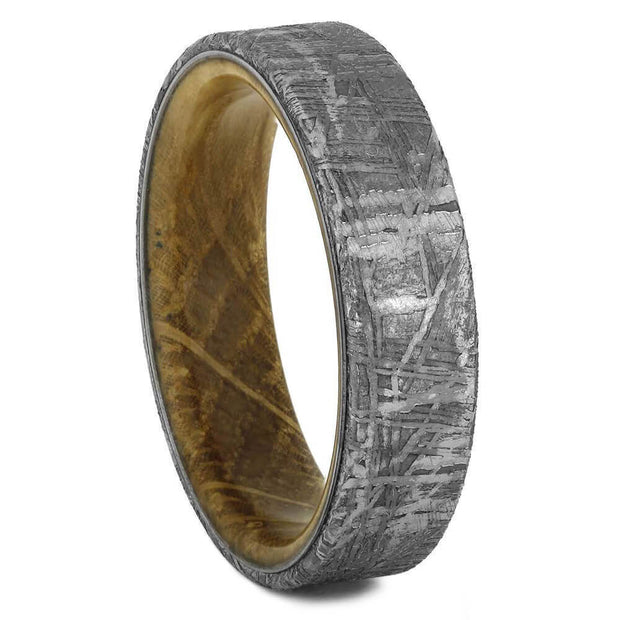Meteorite Men's Wedding Band With Whiskey Barrel Wood Sleeve-3622 - Jewelry by Johan