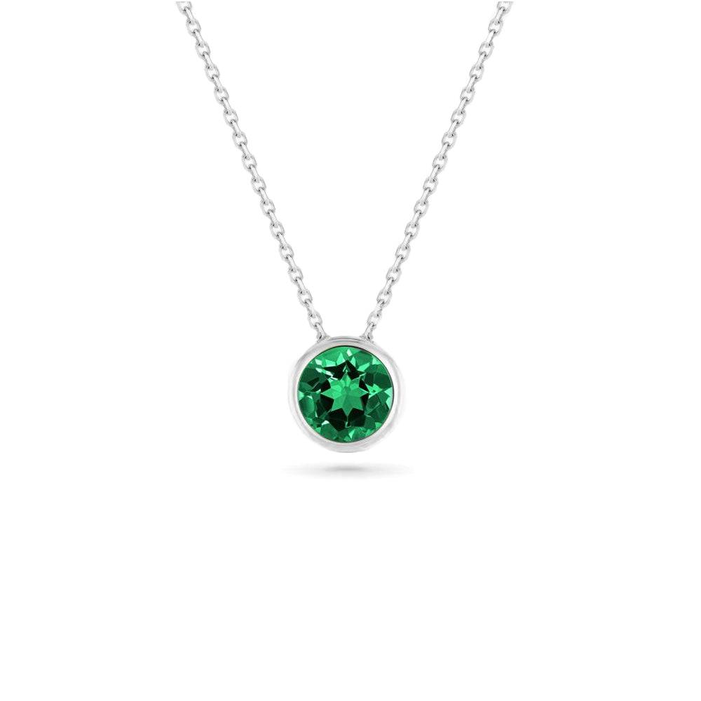 Silver bezel set necklace with green gemstone