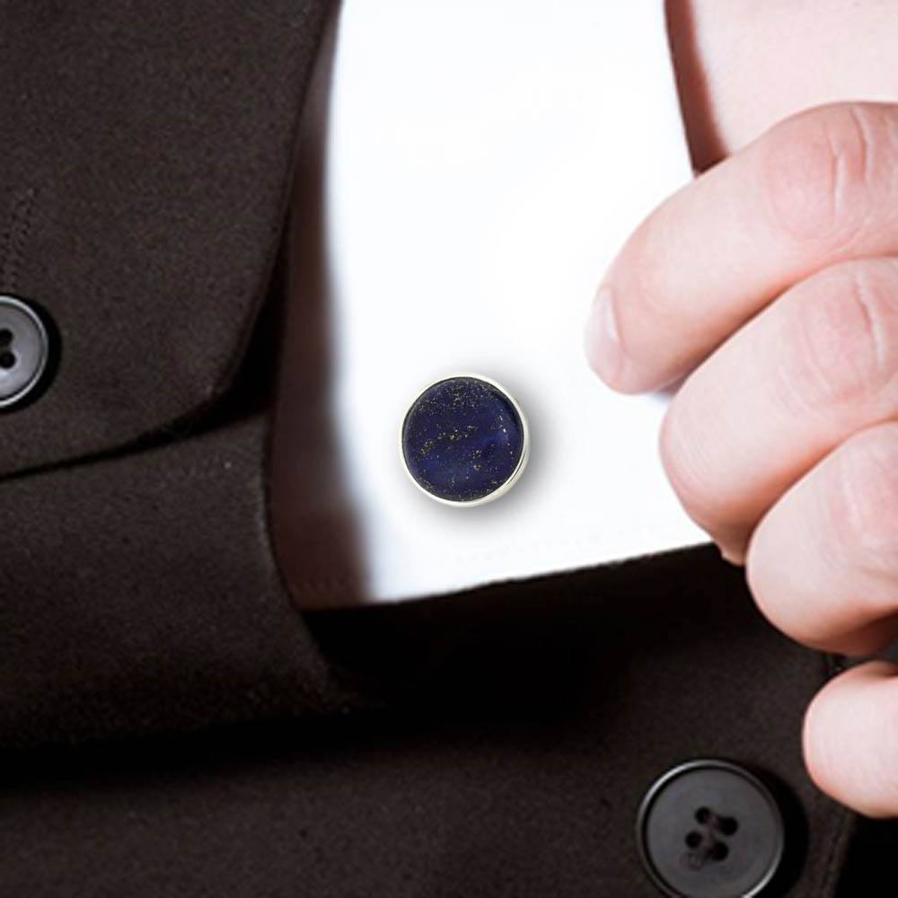 Round Lapis Lazuli Cuff Links in Sterling Silver