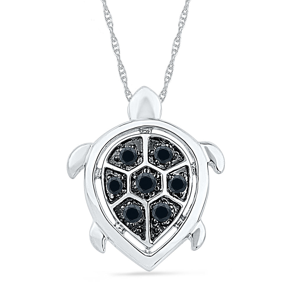 Turtle Necklace With Black Diamonds, Silver or Gold-SHPF070229-SS - Jewelry by Johan