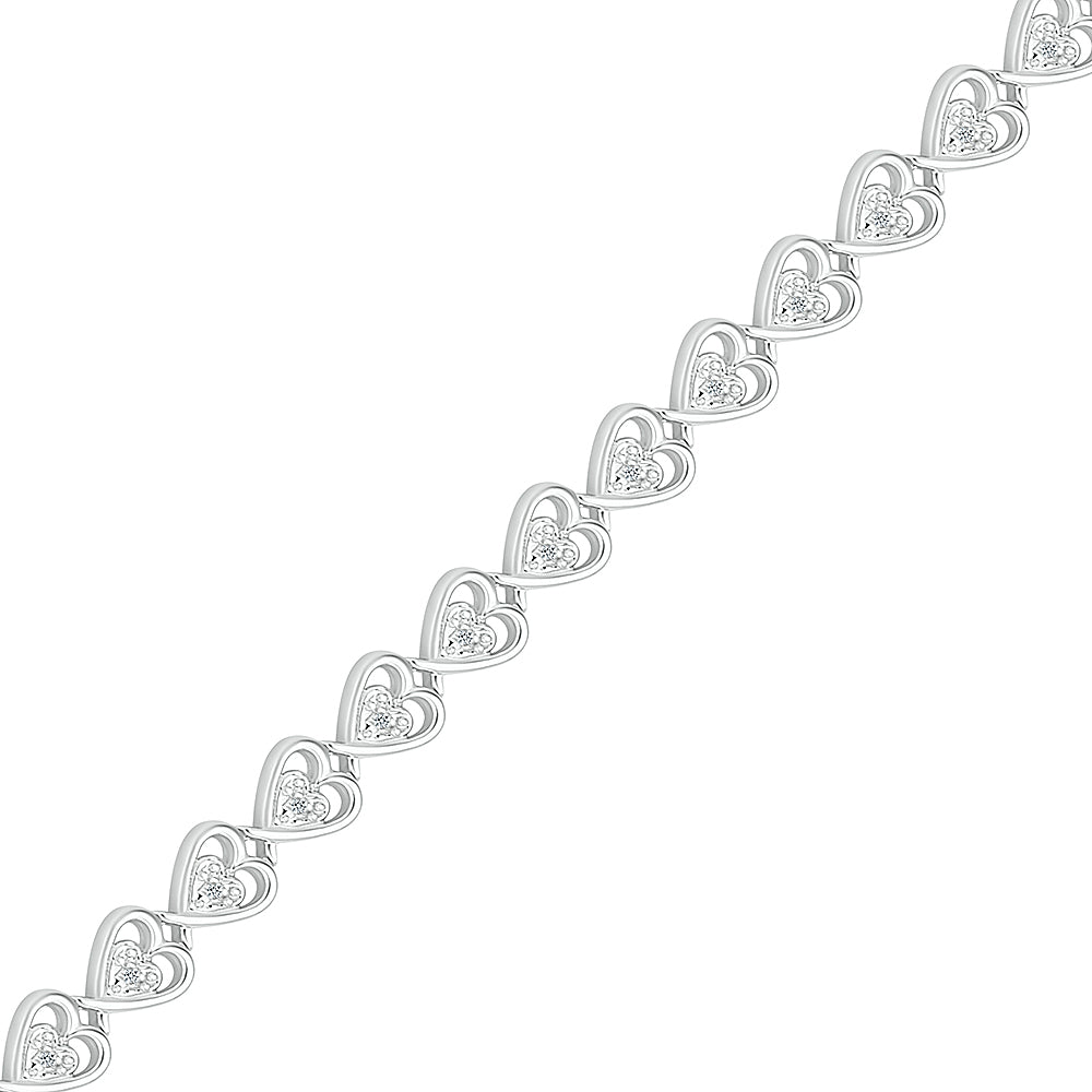 Diamond Wide Link Bracelet 1 ct tw Round-cut Sterling Silver 7.25
