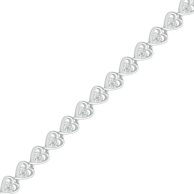 Silver Heart & DIamond Bracelet