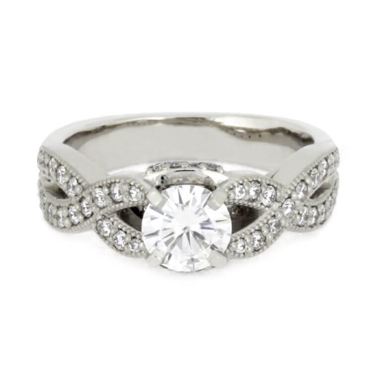 Moissanite Engagement Ring With Diamonds in Platinum-3671 - Jewelry by Johan
