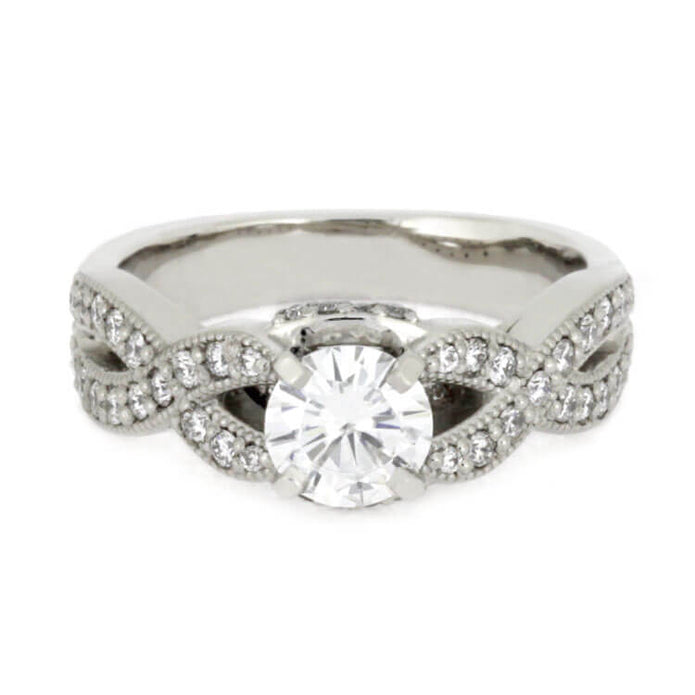Moissanite Engagement Ring With Diamonds in Platinum-3671 - Jewelry by Johan