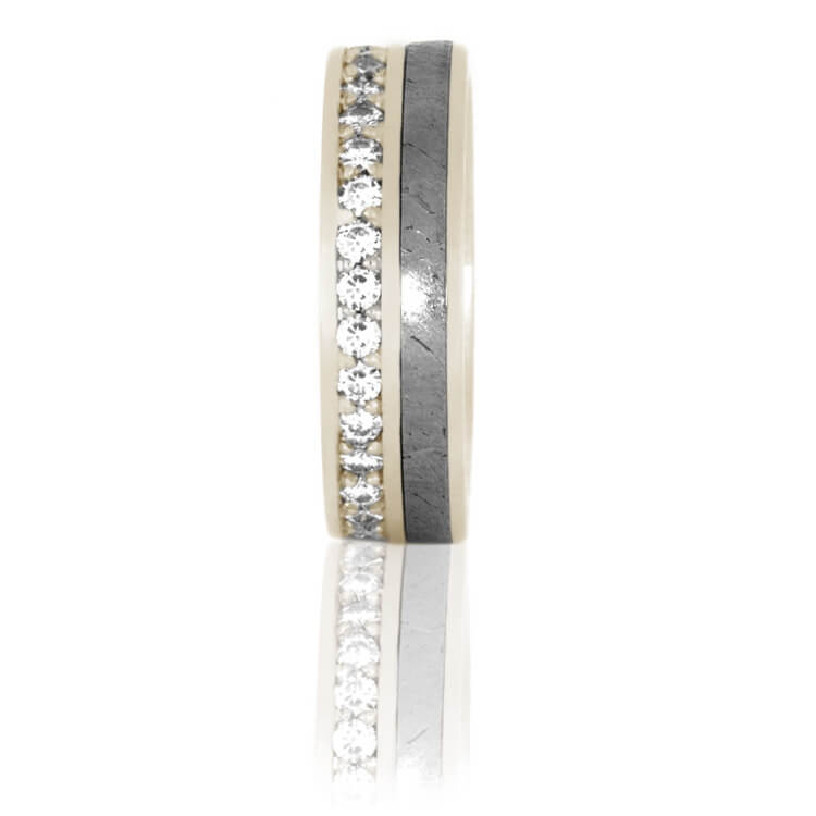 Meteorite Diamond Ring, White Gold Eternity Men's Wedding Band-DJ1012WG - Jewelry by Johan