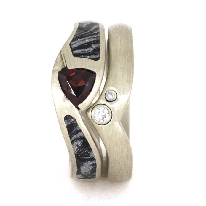 Diamond Wedding Band with Ruby Engagement Ring