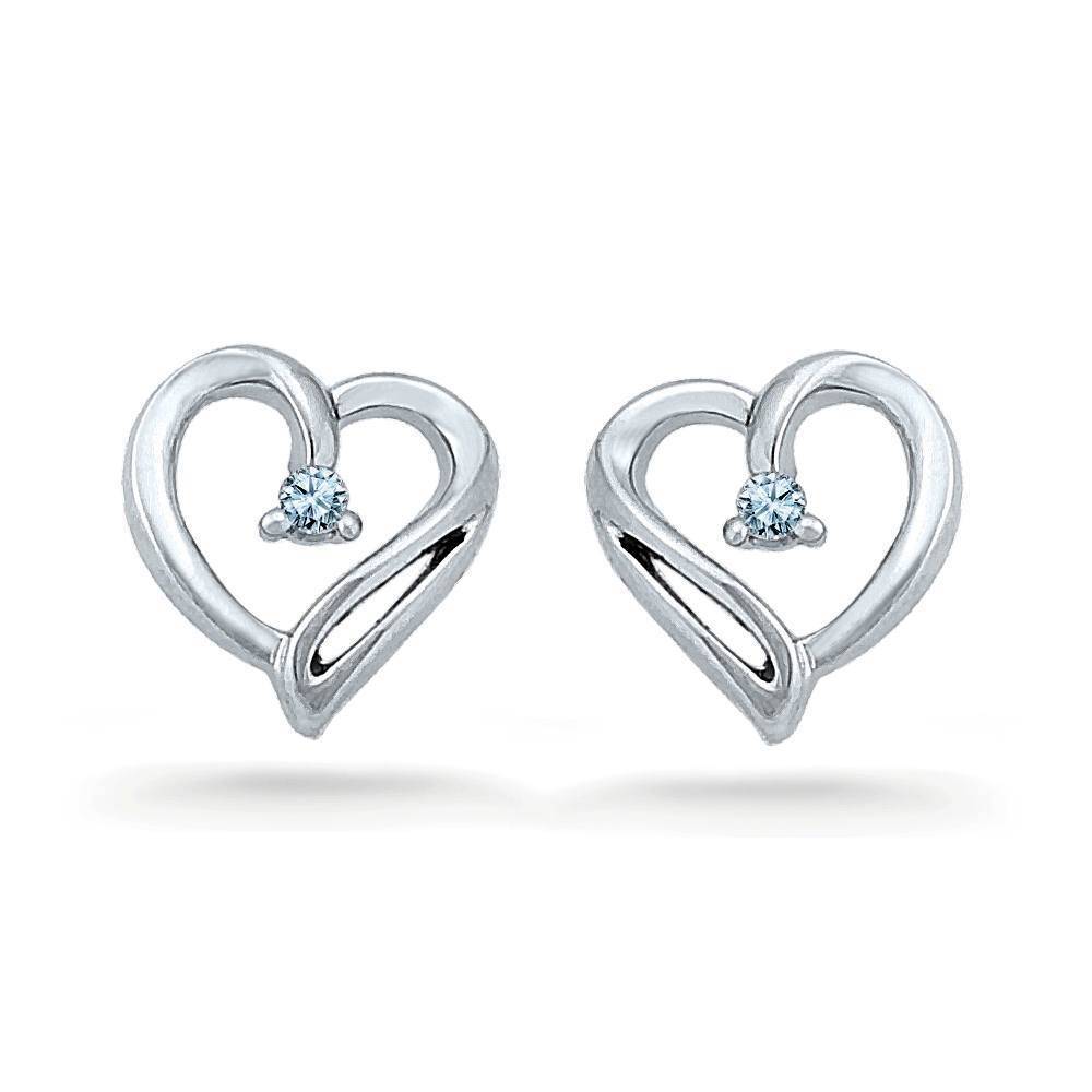 Tiny Diamond Heart Stud Earrings, Silver or Gold-SHEF025667AAW - Jewelry by Johan