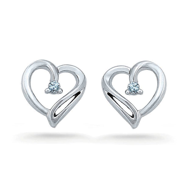 Tiny Diamond Heart Stud Earrings, Silver or Gold-SHEF025667AAW - Jewelry by Johan