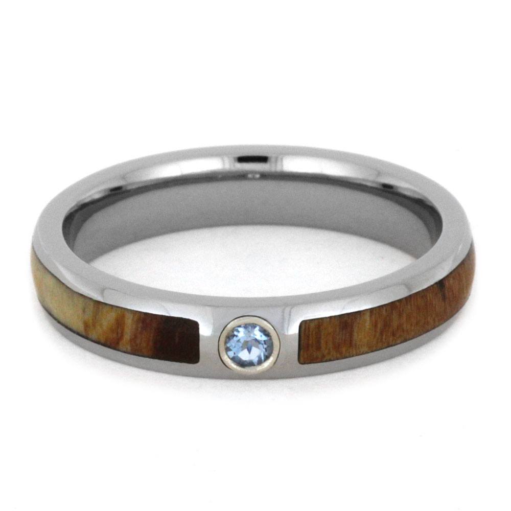 Aquamarine Wedding Band With Rowan Wood, Titanium-2946 - Jewelry by Johan