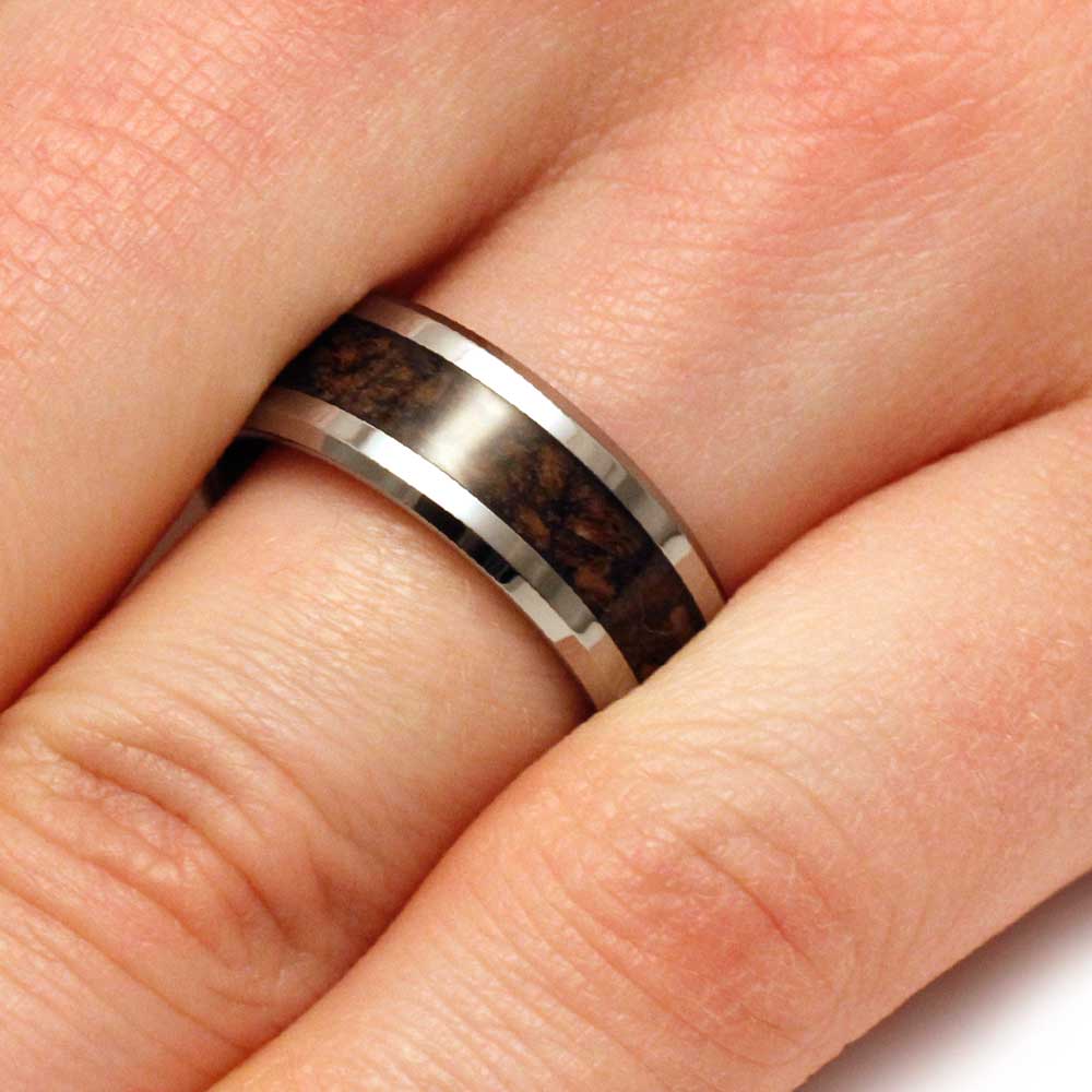 Tungsten Men's Wedding Band with Crushed Dinosaur Bone-3152 - Jewelry by Johan