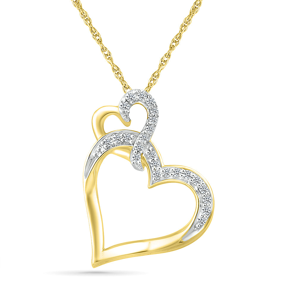 Double Heart Diamond Necklace, Silver or White Gold | Jewelry by