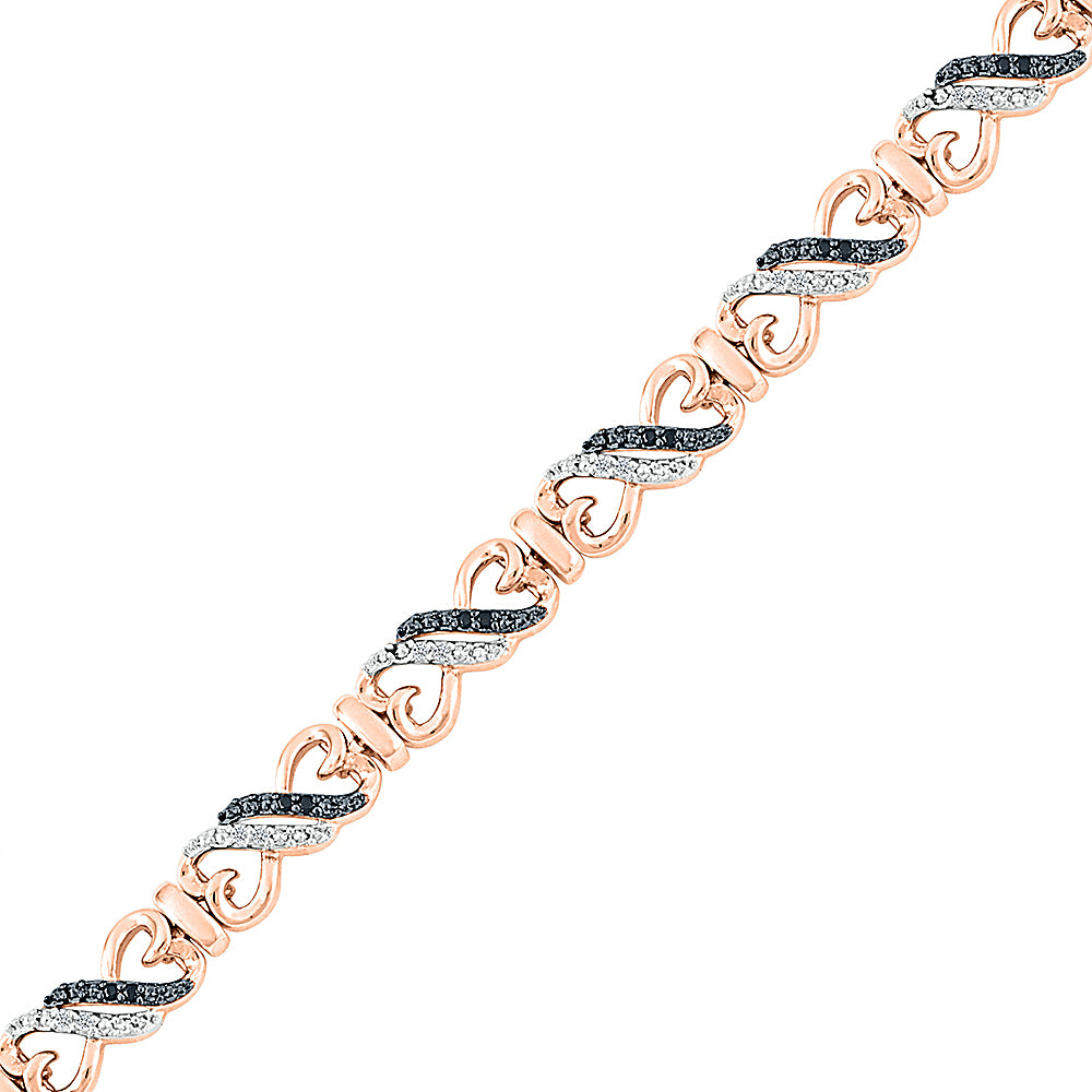 Rose Gold Heart Bracelet With Black & White Diamonds