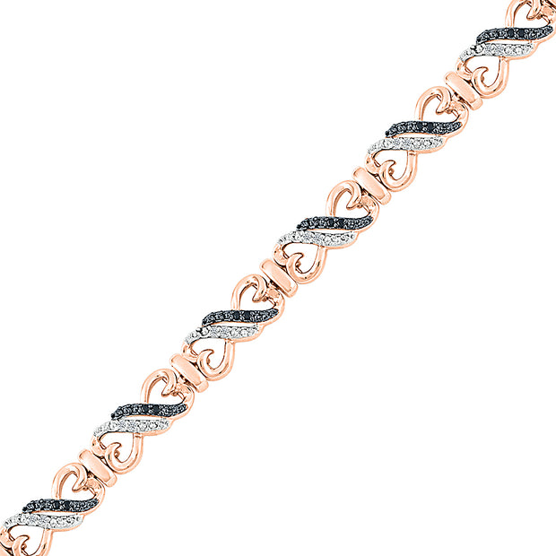 Rose Gold Heart Bracelet With Black & White Diamonds