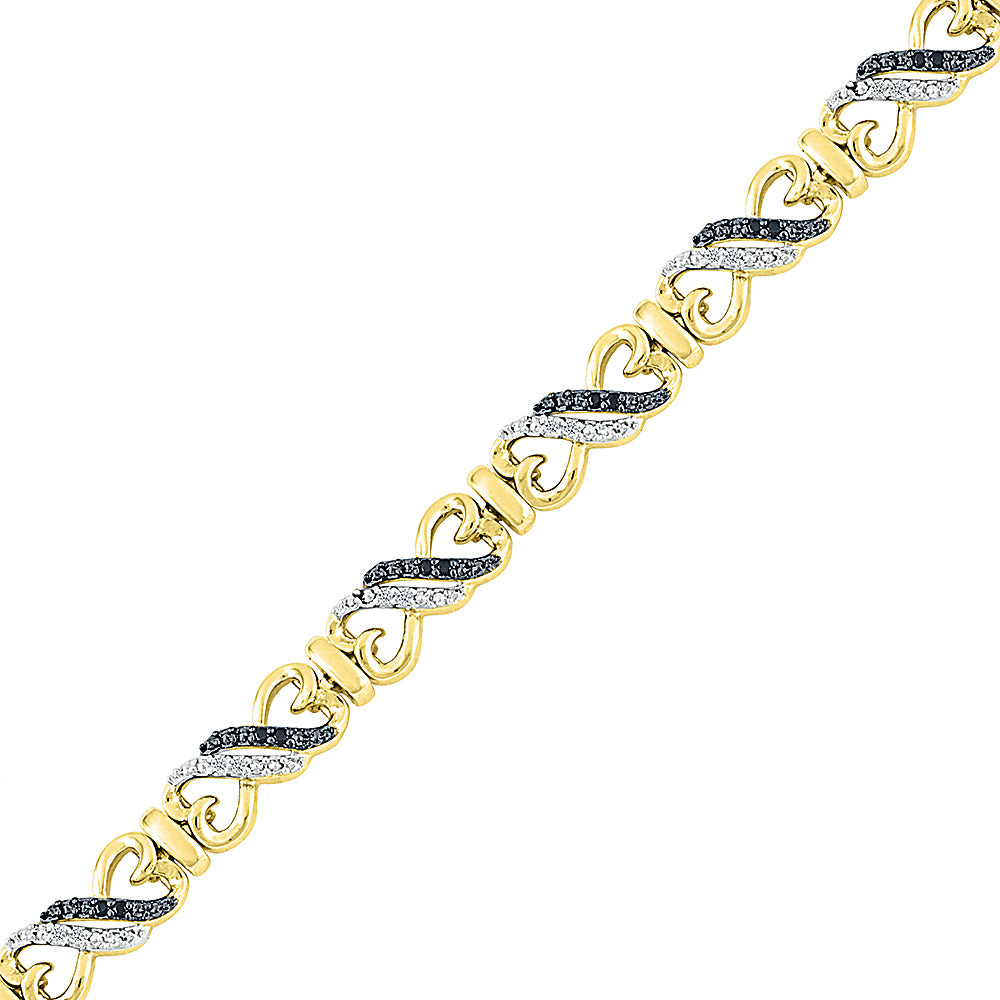 Yellow Gold Heart Bracelet With Black & White Diamonds