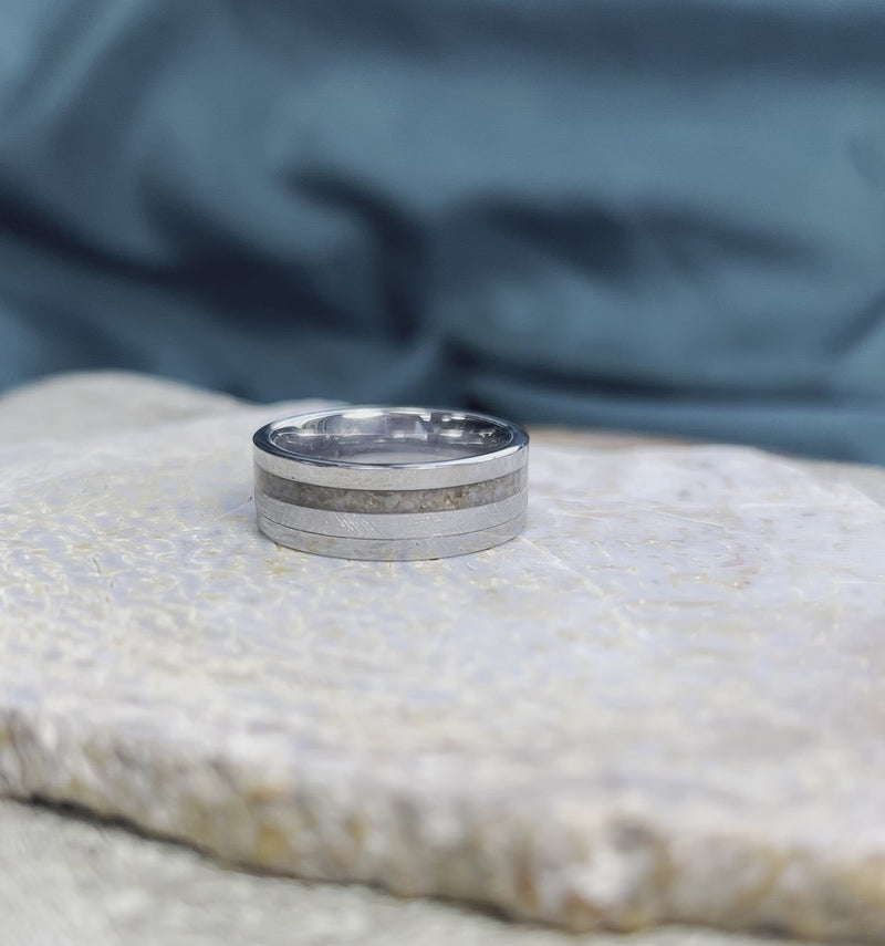 Meteorite & Dinosaur Bone Ring in Polished Tungsten