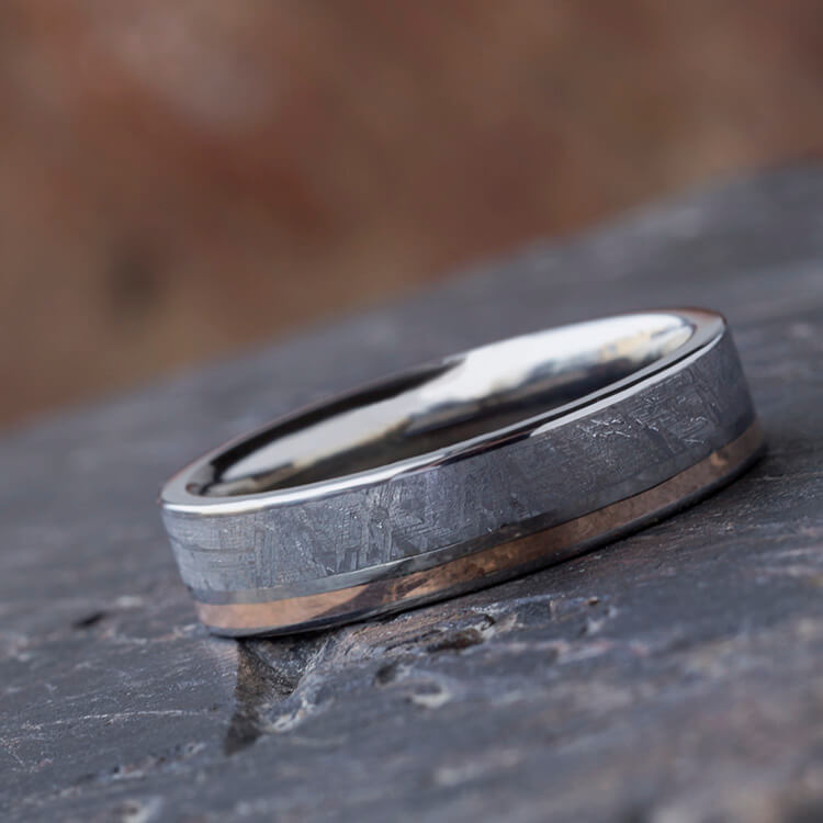 Meteorite And Rose Gold Ring With Titanium Edges-1724 - Jewelry by Johan