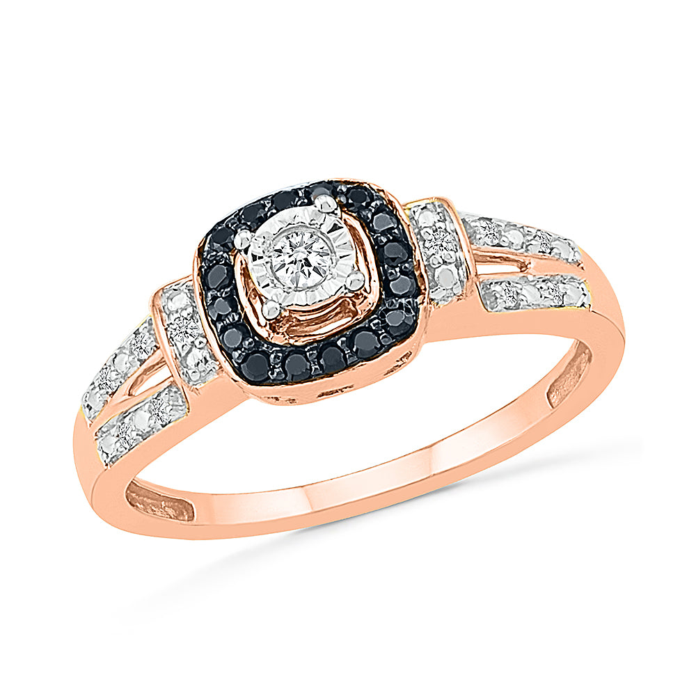 Rose Gold Engagement Ring With Black and White Diamonds
