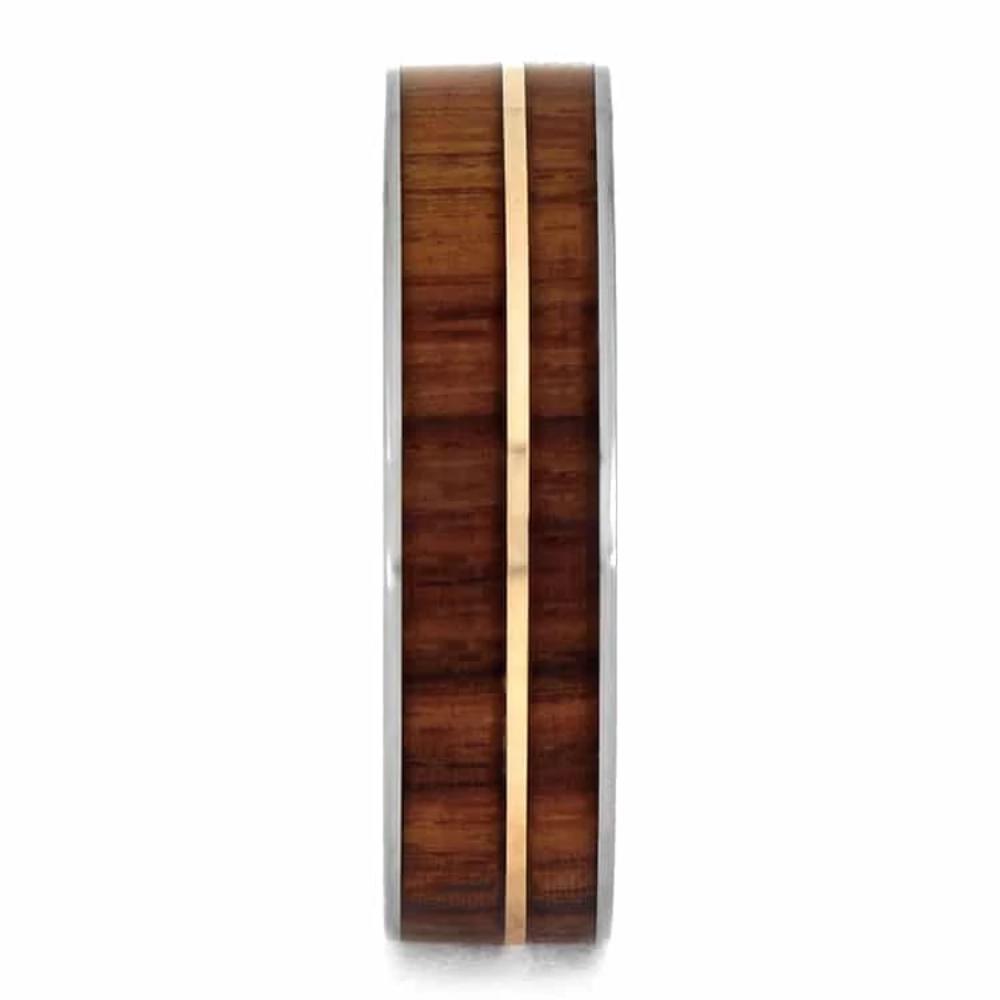 Tulipwood Ring With Rose Gold Pinstripe, Titanium Wedding Band-1180 - Jewelry by Johan