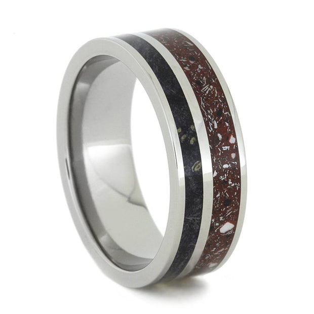 Red Concrete Stardust™ and Black Box Elder Burl Wood Ring