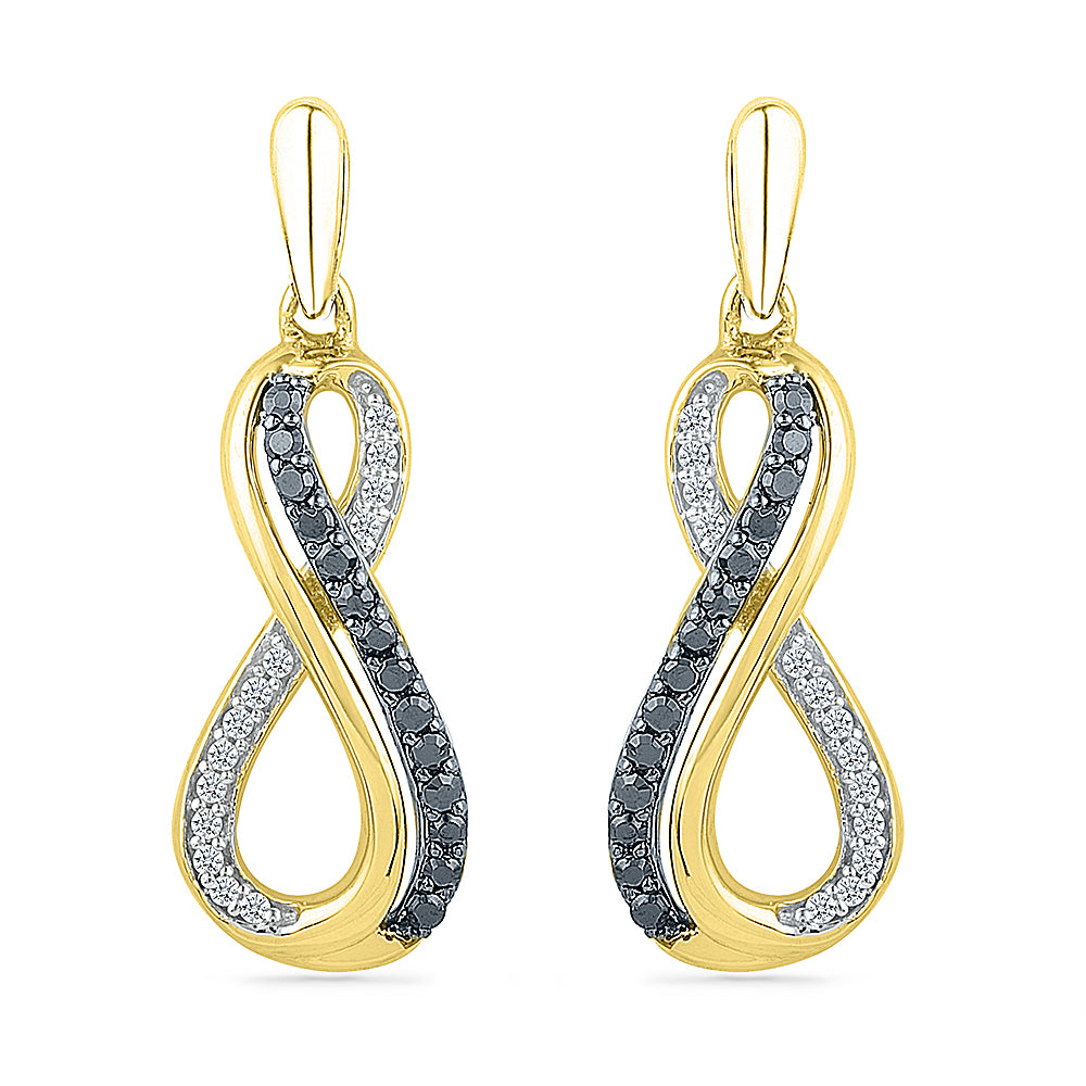 Black & White Diamond Infinity Dangle Earrings - 10k Yellow Gold