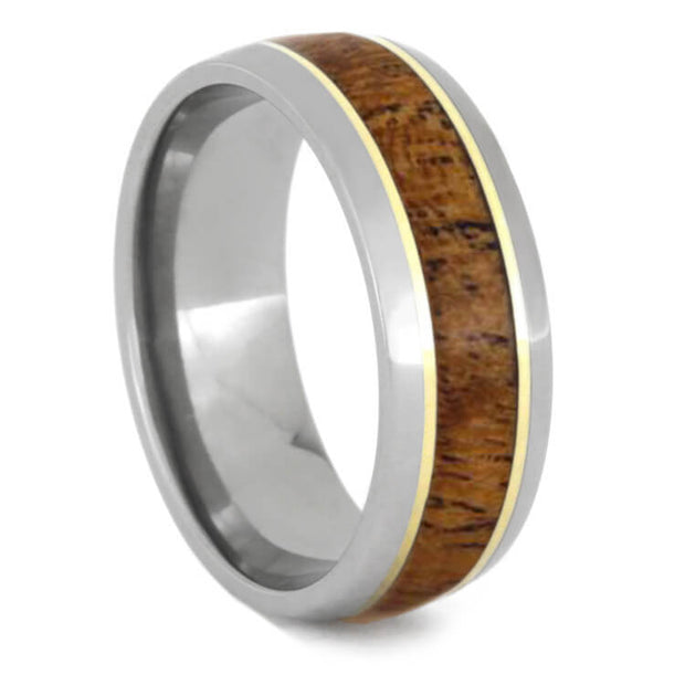 Mesquite Wood Wedding Band With Yellow Gold Strips, Titanium Ring-2622 - Jewelry by Johan
