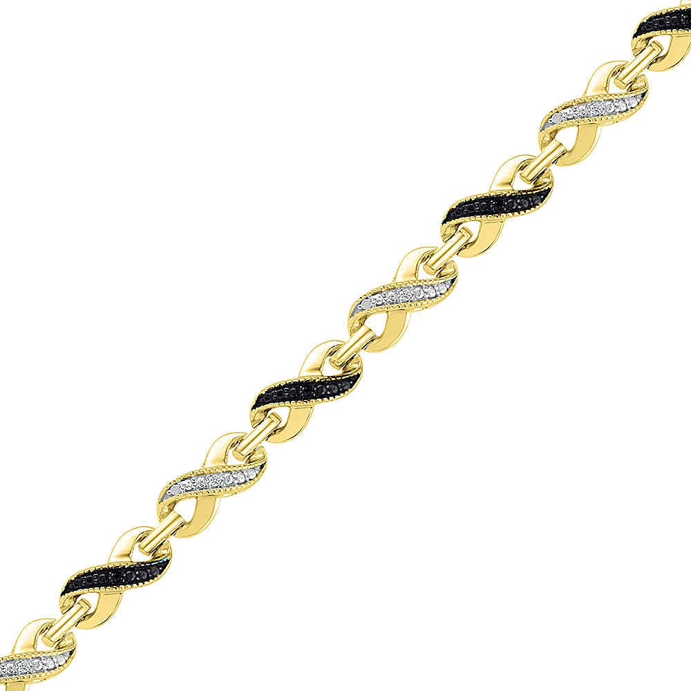 Yellow Gold Eternity Bracelet with Black and White Diamonds