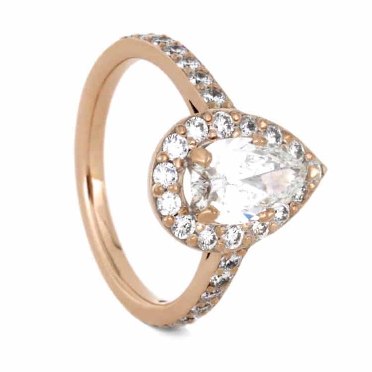 Pear Shaped Moissanite Engagement Ring, Diamond Halo Ring In Rose Gold-2309 - Jewelry by Johan