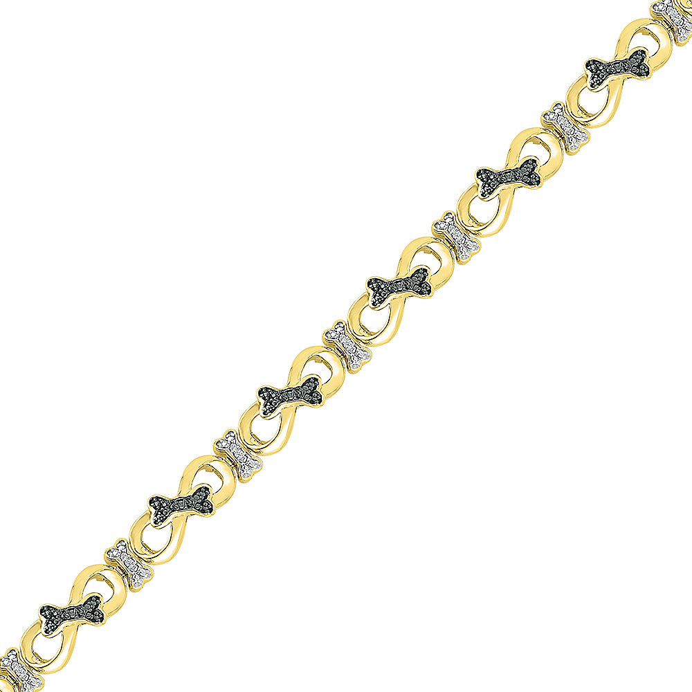 Gold DIamond Bracelet With Tiny Bows or Dog Bones