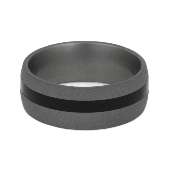 Sandblasted Titanium Ring With Ebony Wood Pinstripe-3634 - Jewelry by Johan