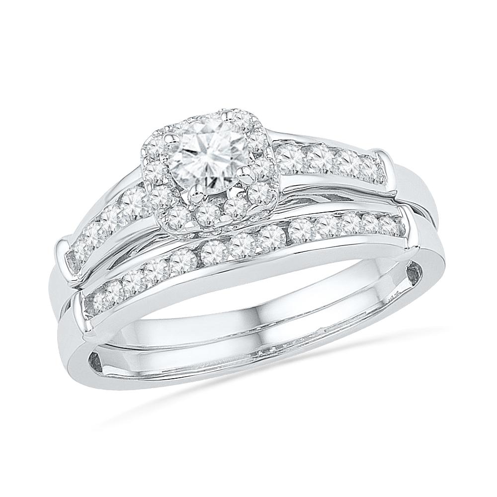 Sterling Silver Diamond Halo Bridal Set-SHRB015162-SS - Jewelry by Johan