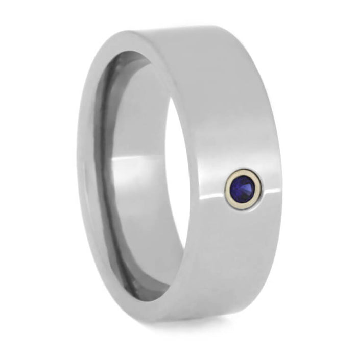 Women's Wedding Band With Bezel Set Sapphire