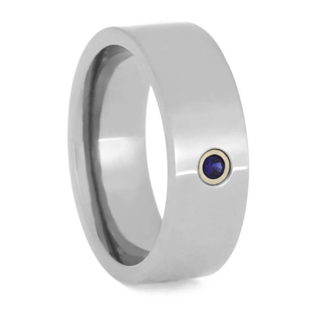 Women's Wedding Band With Bezel Set Sapphire