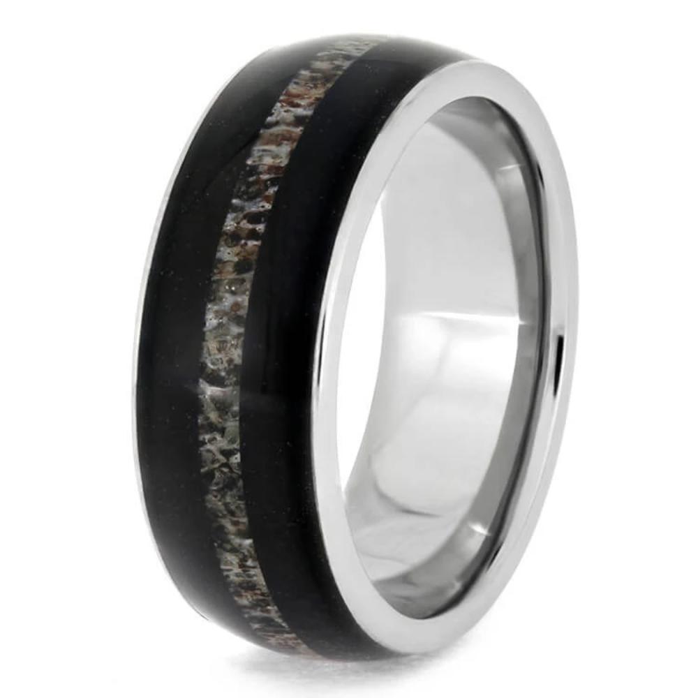 Masculine African Blackwood Ring with Antler Center Inlay-1734 - Jewelry by Johan