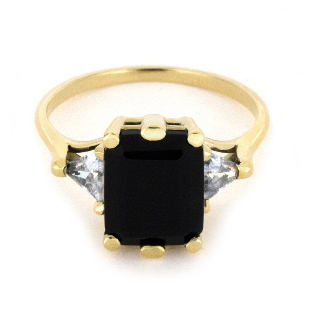 Onyx Engagement Ring with Triangle CZs in Yellow Gold-2962 - Jewelry by Johan