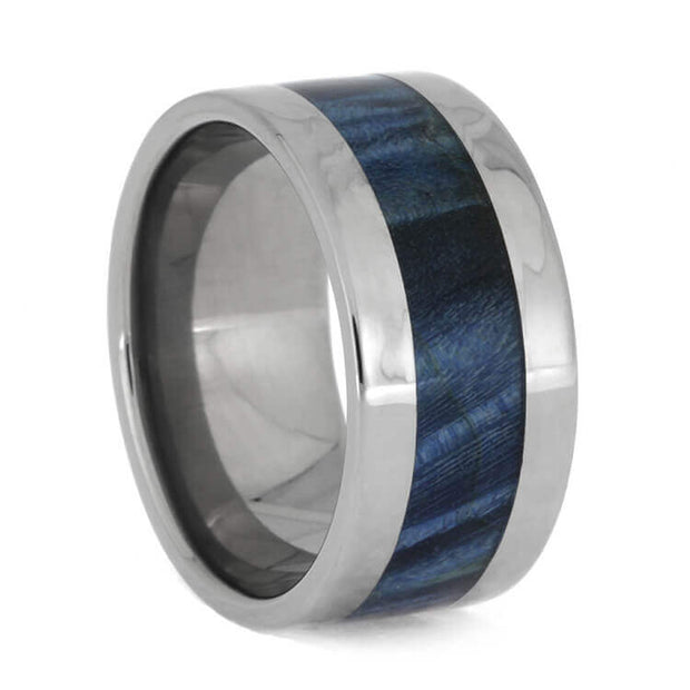 Blue Box Elder Burl Wood Band In Polished Titanium