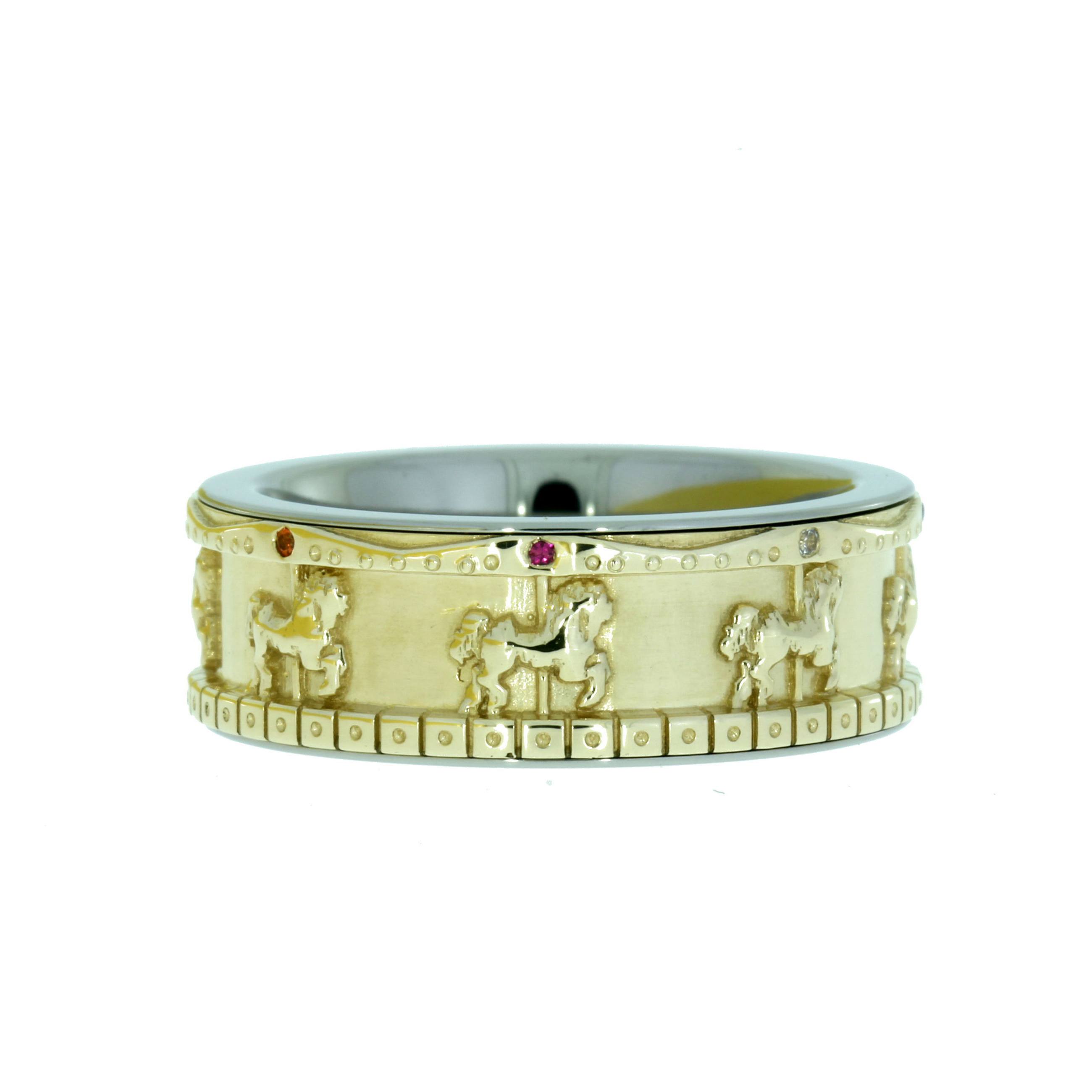 Old-Fashioned Carousel Ring, Yellow Gold Merry-Go-Round Ring with Colorful Stones-1511 - Jewelry by Johan