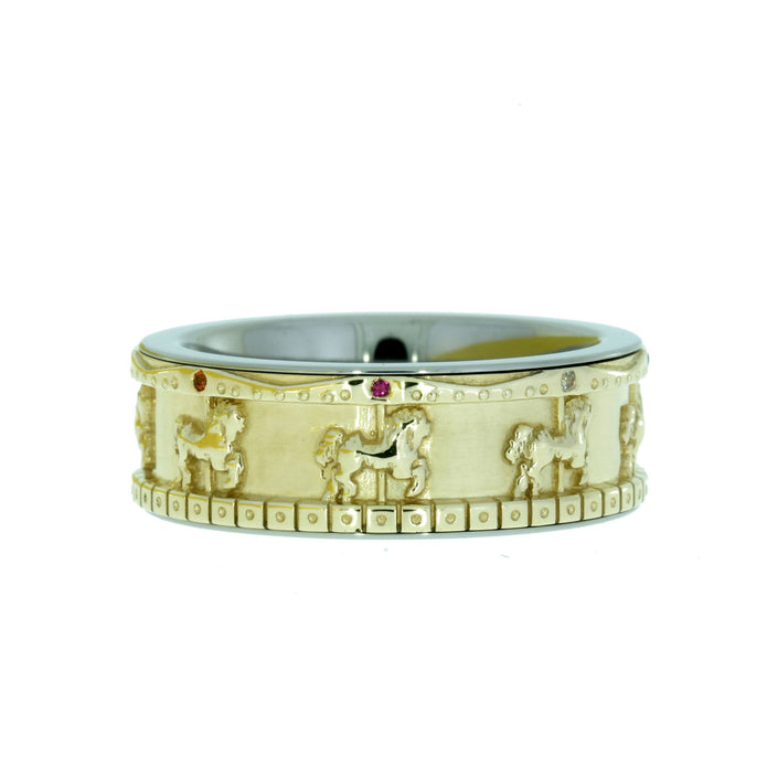 Old-Fashioned Carousel Ring, Yellow Gold Merry-Go-Round Ring with Colorful Stones-1511 - Jewelry by Johan