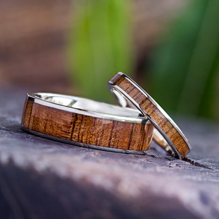 Wooden His and Hers Wedding Ring Set